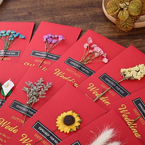 KESYOO 10db Kreatív Vörös Borítékok, Kézzel készített Szárított Virágok Pénz, Ajándék, Borítékok Divat Piros Csomag Esküvő