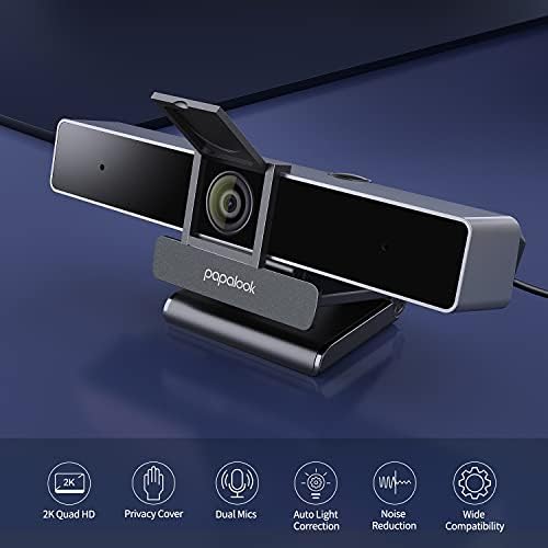 2022 PAPALOOK 2K Ultra Nagyítható HD Webkamera Kettős Mikrofon, Fix Fókusz Web Kamera Állvány, valamint az Adatvédelmi Borító,