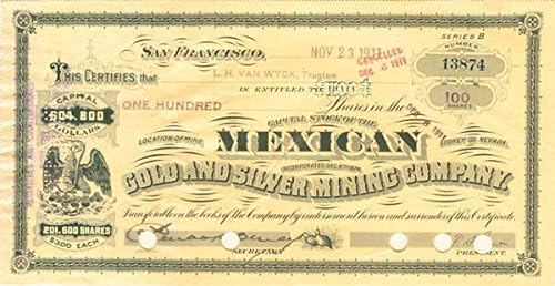 Mexikói Arany, Ezüst Bányászati Co. - Raktáron Bizonyítvány