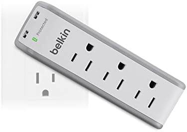 Belkin Fali túlfeszültségvédő - 3 AC Multi Egységek & 2 USB Port - Lapos Forgó Csatlakozó Elosztó - hálózati Csatlakozóaljzathoz