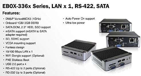 (DMC Tajvan) Mini Doboz PC-EB-3362-851221P Funkciók RS-485 Port x 1, RS-422 Port x 1, mPCIe Port x 1 Automatikus bekapcsolás