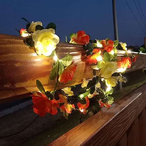 ALOVDLIT Napelemes Rose String Fények, Vízálló 16Ft 50 LED tündérfény Mesterséges Virág, Virágos Koszorú Fény Dekoráció Kert,