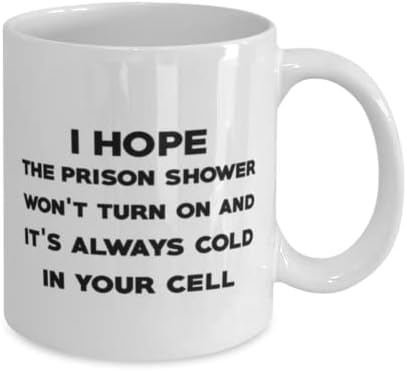 Fegyőr Bögre, remélem, hogy a börtönben zuhany nem kapcsol be, illetve mindig hideg van, a sejt, Újszerű, Egyedi Ajándék