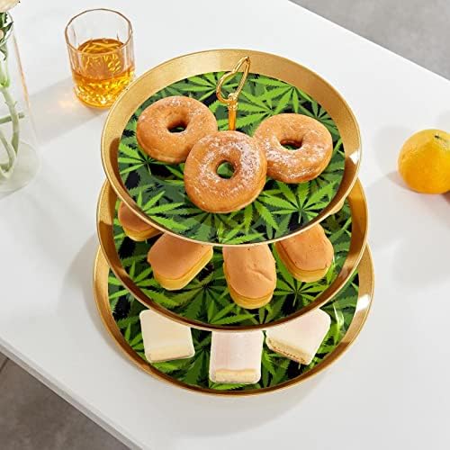 Torta Állvány Szett 3 Tier Cupcake Áll Újrafelhasználható Süteményes Tál Esküvő, Születésnap Tea Party Dekoráció, Zöld Levelek