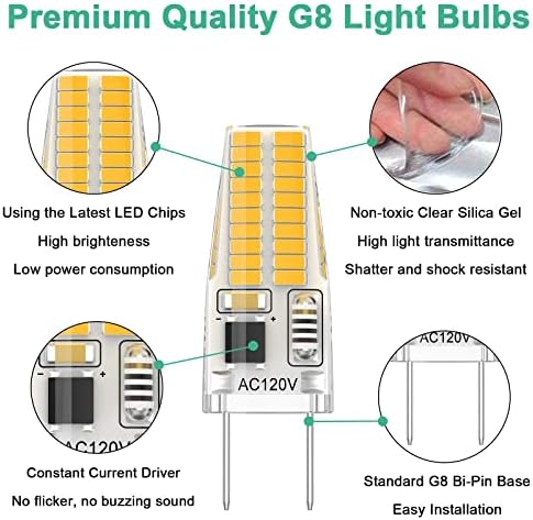 DUMILOO G8 LED Izzó Szabályozható, 3W (20W Halogén Csere), 3000K Meleg Fehér, 120V T4 JCD Típus Bi-Pin Izzók Alatt Kabinet