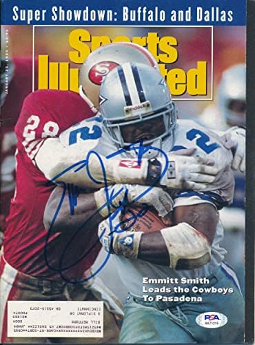 Emmitt Smith Aláírt 1993 SI Magazin Autogramot Auto PSA/DNS AK71215 - Dedikált NFL Magazinok