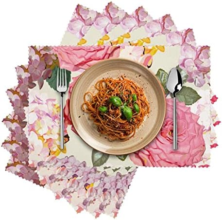 Rózsaszín Akvarell Hortenzia, Rózsa Virág Nyomtatás tányéralátét, a Konyha Étkező Asztal Dekoráció, Beltéri, Kültéri, Vászon