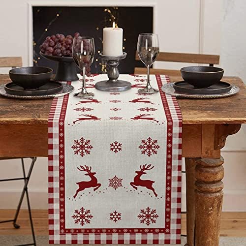 Vörös karácsonyfa asztali Futó, Parasztház Karácsonyi Dekor az Ebédlő Asztal, a Piros Teherautó Hópehely Kockás mintás asztali
