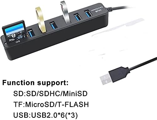 WYFDP USB Hub 2.0 Multi USB 2.0 Hub USB Elosztó nagysebességű 6 USB Kártya Olvasó USB Extender PC Laptop (Szín : Fekete)