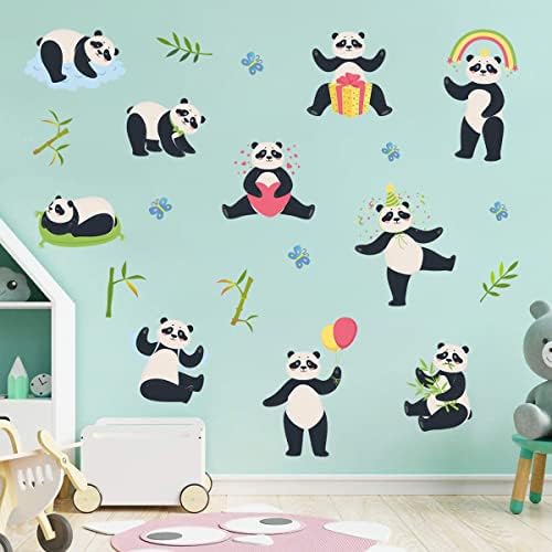 MEFOSS Vízálló Kedves Panda Fali Matricák DIY Pandák Bambusz Butterfles Fali Matricák Cserélhető Meghámozzuk, majd Bottal