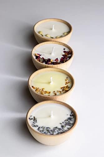 Készlet 4 Aromaterápiás Szója Gyertyák Aranyos, Egy teljesen Természetes Szója Viasz Tea Gyertyát a Szárított Virágok, illóolaj