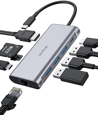 HOYOKI USB-C Hub Többportos Adapter 9 in 1 HDMI 4K, Ethernet, 100W PD Thunderbolt 3, USB-C-Adat Port, 3 USB 3.0, SD/TF Típusú