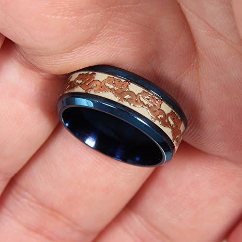 Férfi 8 mm-es Világító Hatás Gyűrű Rozsdamentes Acél Sárkány Minta Zenekar Gyűrű a Nők Világít A Sötétben