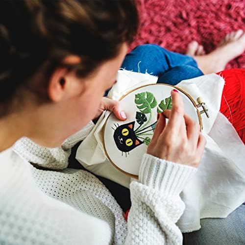 Nuberlic Hímzés Készlet Kezdőknek Halloween Cross Stitch Aranyos Macska Cserepes Növény Teljes körű DIY Hímzés Kit Felnőtteknek