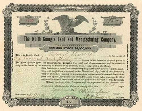 Észak-Georgia Földet Manufacturing Co. - Raktáron Bizonyítvány
