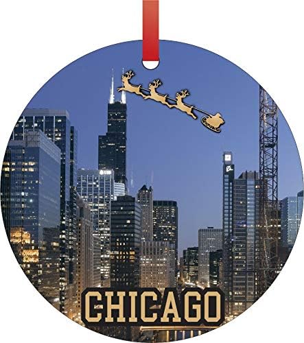 Lea Elliot Inc. Santa Klaus Szán Lovaglás A (Sears) Willis Tower Chicago, Illinois Kör Alakú, Lapos Alumínium Selyemfényű