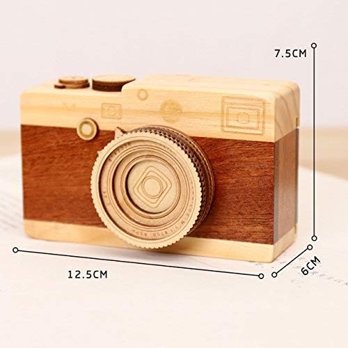 MXIAOXIA Kreatív Fa Kamera Music Box lakberendezési Születésnapi Ajándék Music Box Retro Fényképezőgép Modellek
