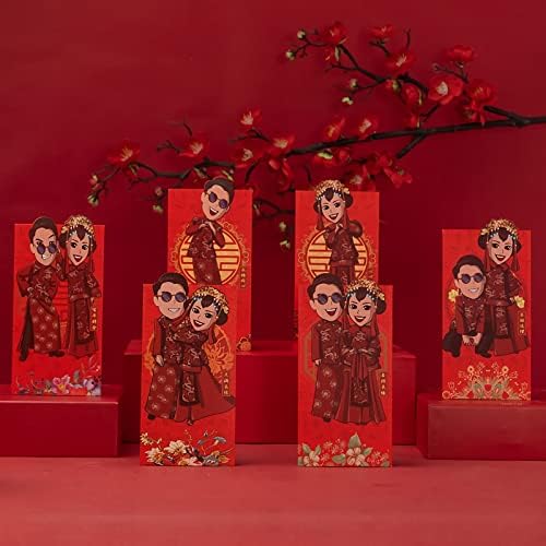 Baiwovis Kínai Vörös Borítékok - Esküvő- 6 Db Szerencsés Pénzt Borítékokat Kívánja, 6 különböző Évjárat Aranyos Rajzfilm