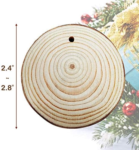 Prsildan Természetes Fa Szeleteket Lyukak 2.4-2.8 Inch 30 Db DIY Fa Gyöngy Kézműves 30db Fa Dísztárgyak Befejezetlen Karácsonyi