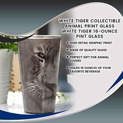 CSAK FUNKY Fehér Tigris Gyűjthető Állat Print Üveg Állat Kupa Gyűjthető | Fehér Tigris 16 Uncia Üveg