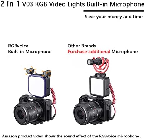 RGB Videó Világítás, LED Kamera Lámpa Dual Sztereó Mikrofon + 2 Csomag C Típus 3,5 mm-es Női Fejhallgató Jack Adapter