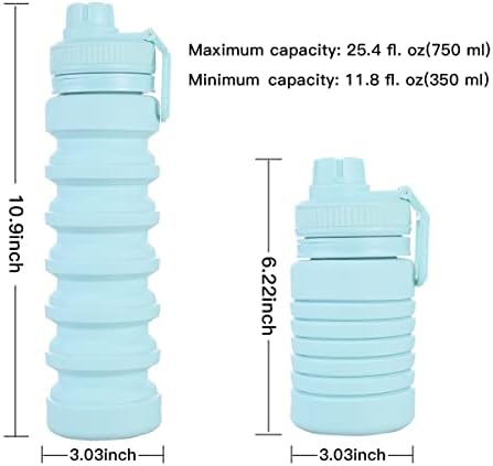 750 ml-es Összecsukható vizes Üveg - BPA Mentes Víz Palackok 25.4 oz Összecsukható Szilikon Waterbottle Fedő & Heveder, Könnyű,