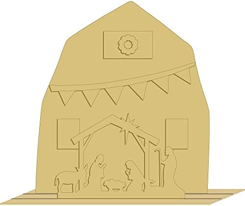 3D Betlehemes állvánnyal Kivágott Befejezetlen Fa Karácsonyi Dekoráció Téli MDF Alakú Vászon Stílus 1 Art 1 (18)