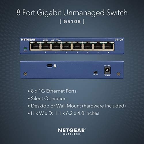 NETGEAR 8-Port Gigabit Ethernet Nem menedzselhető Switch (GS108) - Asztali vagy Falra Szerelhető, illetve Korlátozott Élettartam-Védelem