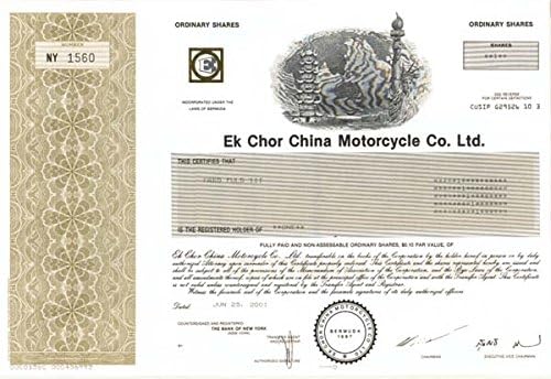 Ek Chor Kína Motor Co., Ltd. - Raktáron Bizonyítvány