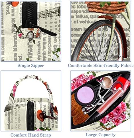 Kis Smink Táska, Tok Cipzárral Utazási Kozmetikai Szervező a Nők, Lányok, Párizsi Eiffel-Torony Kerékpár Virág Vintage