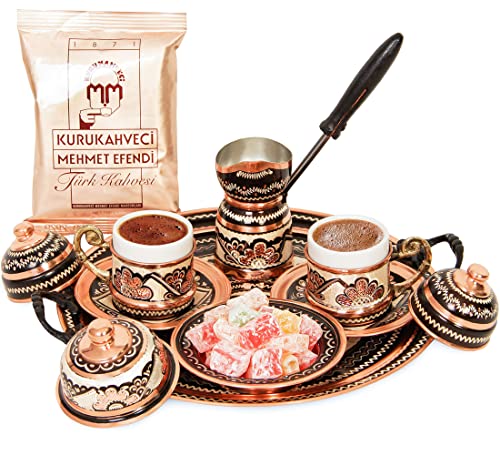 Török Réz Kávés Készlet 2 bögre Kávét, majd Mehmet Efendi török Kávé, Espresso Z Állítsa be, arab Kávé Szolgáltatás Beállítása,