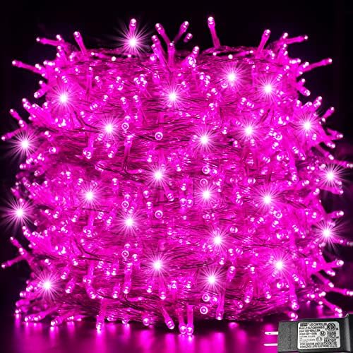 600 LED Rózsaszín String Fények, 197ft Rózsaszín Karácsonyi Fények 8 Mód Csatlakoztassa a Beltéri Kültéri Rózsaszín Csillogás