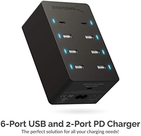SABRENT 100 Watt 8 Port Családi Méretű USB-Gyors Töltő [UL Minősített ] magában Foglalja a 2 PD (Tápellátás) Portok (AX-ADPD)
